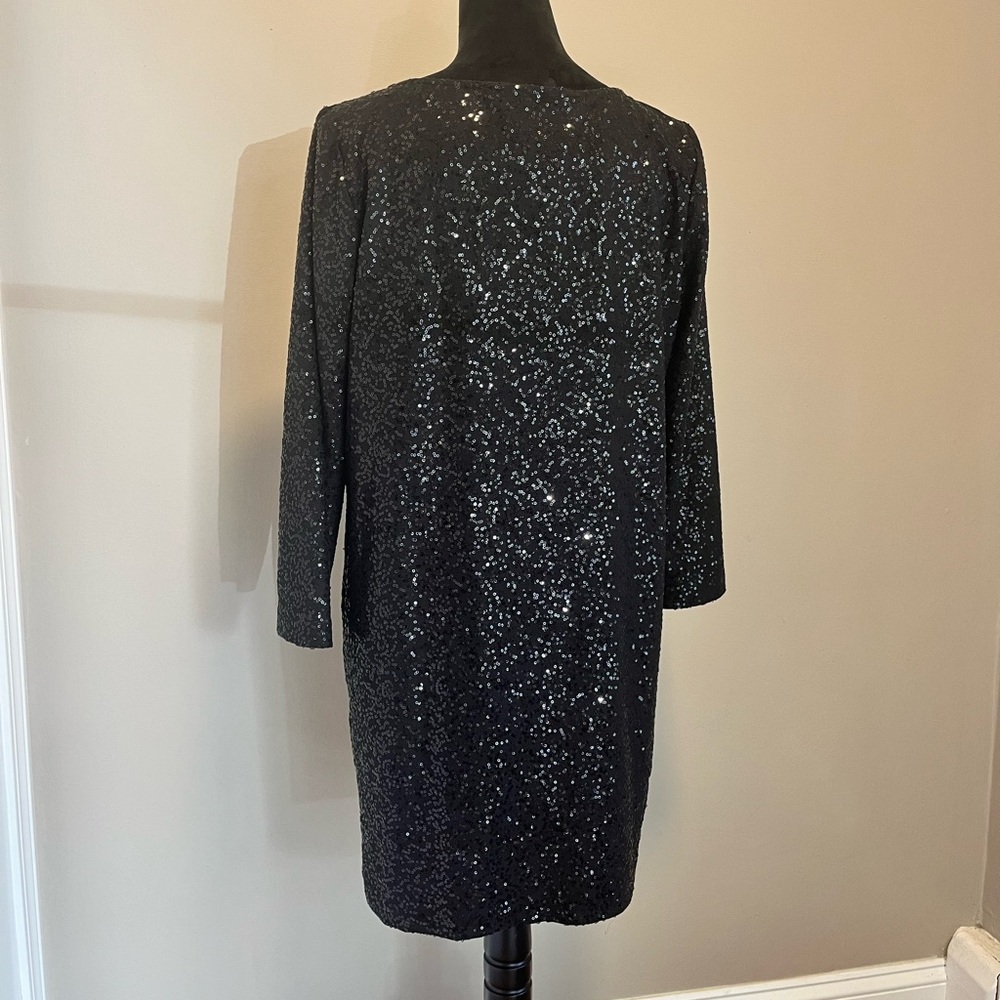 Tahari Sequin Black Party Dress sz L - Picture 4 of 7